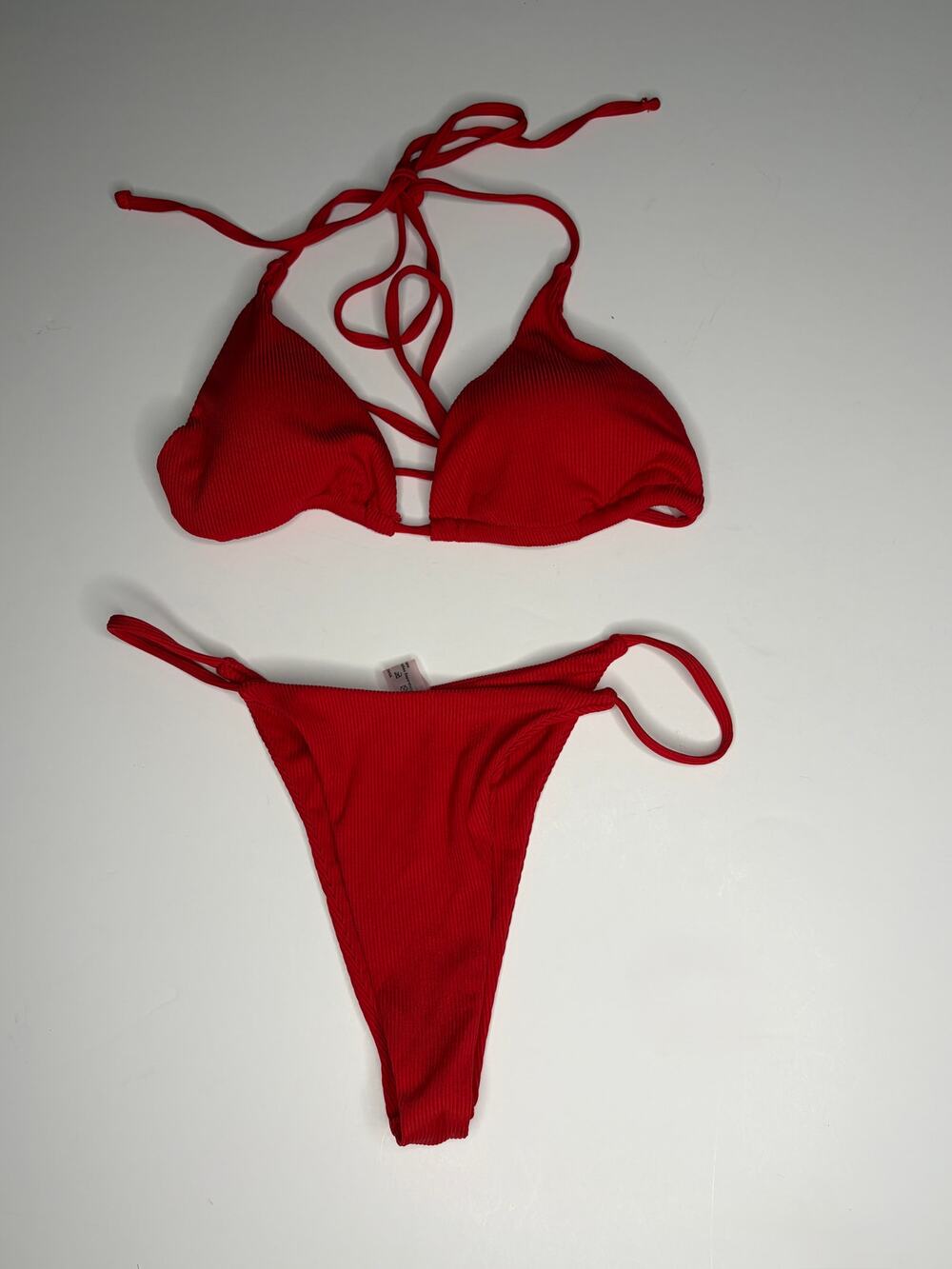 Red Ribbed Two Piece Bikini Swimsuit New <